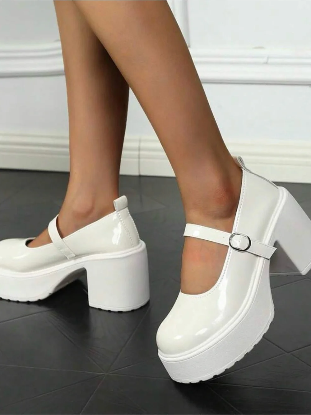 Classic Mary Jane Platform Heels in White